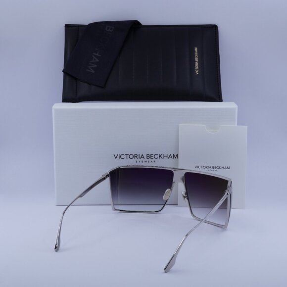 Victoria Beckham VB249S 040 Sunglasses Silver Rectangle Frame, Smoke Lenses - Picture 9 of 9